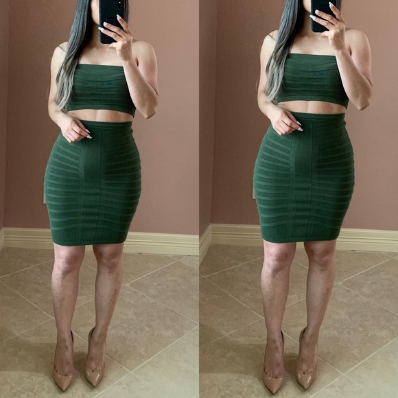 Berlin’s Boutique Dresses & Skirts - Last 2..ALICE Jacquard Bandeau Matching Set -olive